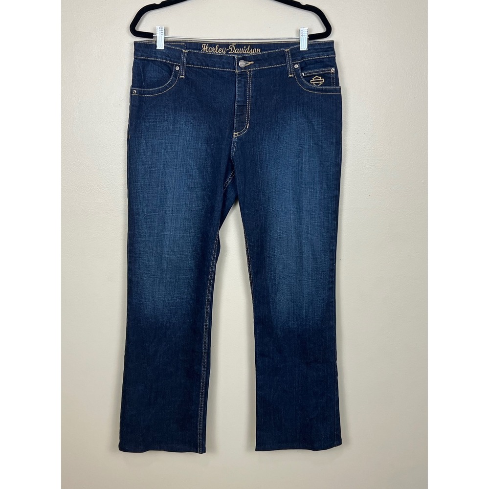 Harley-Davidson Womens‎ Bootcut Jeans Dark Wash Indigo Stretch Denim Size 14